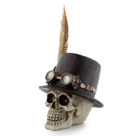 Steampunk schedel met hoge hoed & veren