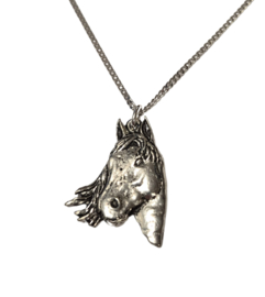 Hanger Paard Paardenhoofd + Ketting Zilver 45 cm (Dames) Paardenhanger Halsketting Zilver Paarden