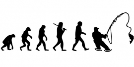 Sticker ‘Evolutie van aapmens naar visser’ – Zwart