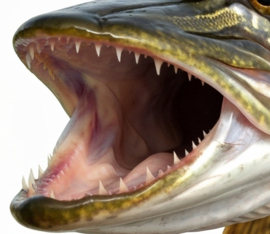 Vissticker Snoek Open Bek 15 cm Links Vis Sticker Tanden Vissen Snoeksticker Bootsticker Roofvissen