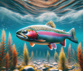 Vis Schilderij ‘Colorful Rainbow Trout’ 70 x 60 cm Forel Regenboogforel Metal Printed Fish Art