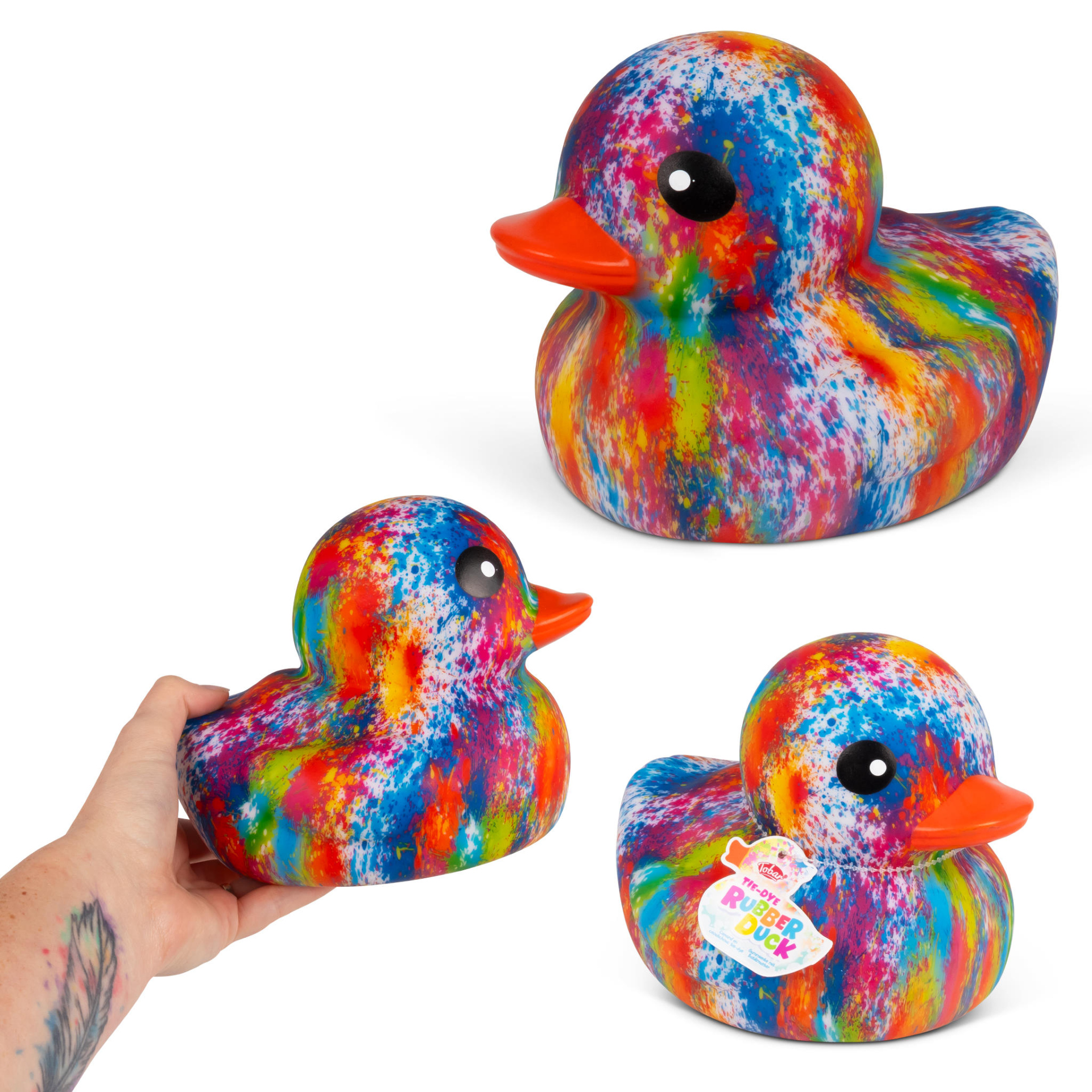 Grote Gekleurde Tie Dye Rubber Badeend 18 cm Regenboog Drijvende Bad Eend Groot Zwembad Pool Party