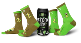 2 Paar Happy Fish Worm Socks in Cadeaublik One Size Mt 41 – 46 Vissokken Gift Cadeau Vis Blik Sokken