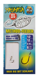 6 x Kant-en-Klare Nylon Feeder Onderlijnen + Hairlus Onderlijn 18/00 Haakmaat 12 Method Feedervissen Vis Onderlijnen