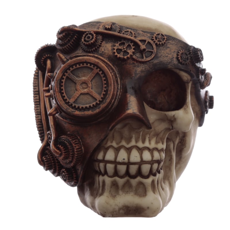 Steampunk schedel met koperkleur mechanische bril ooglap