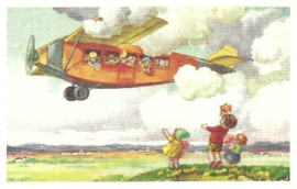 Kinderen zwaaien vliegtuig uit