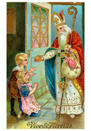 Sinterklaas komt binnen bij twee kinderen