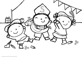 kleurposter Karel en Kaatje spelen Sinterklaas