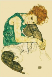 Zittende vrouw met naar zich toegetrokken been, Egon Schiele