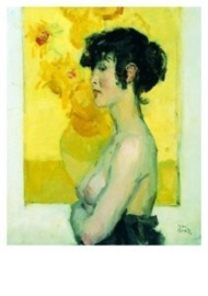 Vrouw in profiel voor Zonnebloemen van van Gogh, Isaac Israels