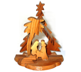 Kerststalletje van olijfhout, staand en/of hangend, hoogte 8 cm