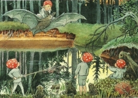 Kabouterkinderen op vleermuis, Elsa Beskow