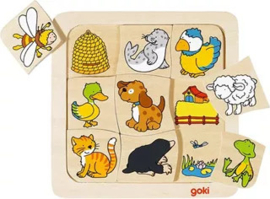 Houten puzzel wie woont waar