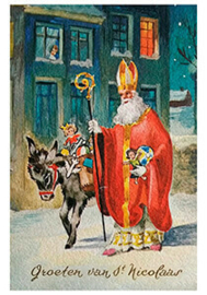 St. Nicolaas met ezel op pad
