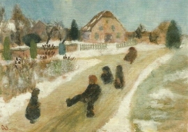Winterlandschap met sleetje rijdende kinderen, Paula Modersohn-Becker