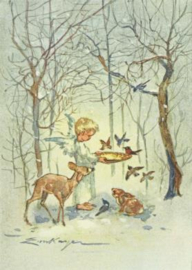 Engel voedert vogels in het bos, Erica von Kager