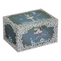 Byouxmuziekdoos blauw met witte Ballerina ( melodie Zwanenmeer)