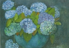 Hortensia's in blauwe vaas, Tomma Leckner