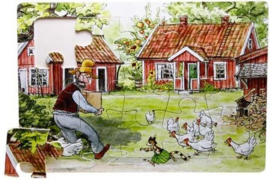 Houten puzzel met 15 stukjes (Pettson en Findus in de tuin)