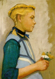 Meisje van Hiddensee met bloemboeketje, Elisabeth Büchsel