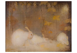 Witte konijnen in herfstbos, Jan Mankes