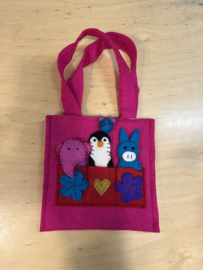 Tasje met drie vingerpopjes fuchsia/rood