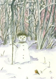Sneeuwpop in winterbos, Elisabeth Heuberger
