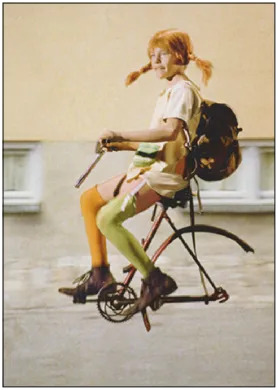 Foto Pippi Langkous op fiets
