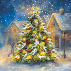 Kerstboom in het dorp, mapje 5 luxe dubbele kaarten met envelop