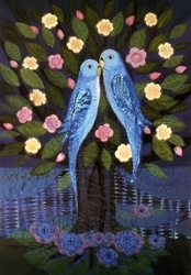 Verliefde vogels in bloeiende boom, Diana Khan