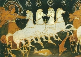 Helios op zonnewagen, Griekse vaas 330 v. Chr.