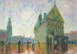 Markt in de regen (Gouda), Juan Xue