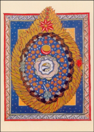De kosmos in eivorm, in het centrum de 4 elementen, Hildegard von Bingen