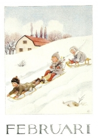 Maandkaart februari, Elsa Beskow