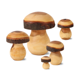 Houten paddenstoel met bast 8 cm hoog