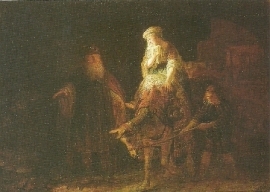 Abraham stuurt Hagar en Ismael weg, Rembrandt