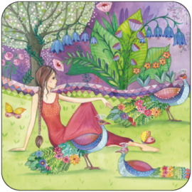 Vrouw in het park met pauwen, Kristiana Heinemann