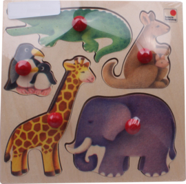 Puzzel Dierentuin met knop (12mnd+)