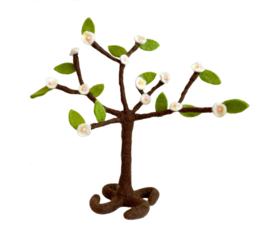 Boom met bloemen wit ( wolvilt met frame van ijzerdraad)