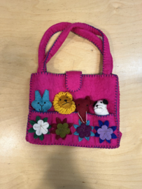 Tasje met vier vingerpopjes fuchsia
