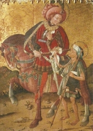 Sint Maarten deelt zijn mantel, Gotische schildering, XV eeuw