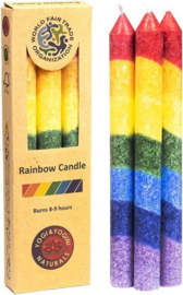 Regenboog stearinekaars dun, 3 stuks