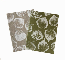 Olino Paperworks, Notebook met bodhi leaf print softcover, olijfgroen/wit
