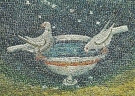 Duiven drinkend uit een schaal, Mozaïek 430 n.Chr.