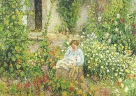 Moeder en kind in de bloemen, Camille Pissarro