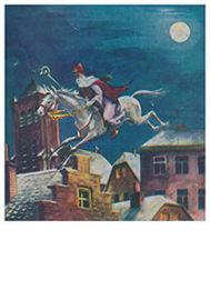 Sinterklaas maakt een sprong met zijn paard