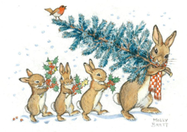 Konijn draagt kerstboom, Molly Brett