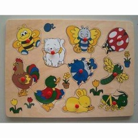 Houten noppenpuzzel dieren ( Playwood)