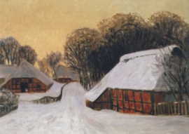 Worpsweder dorpsstraat in de sneeuw, Hans am Ende