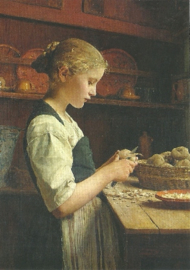 Aardappel schillend meisje, Albert Anker